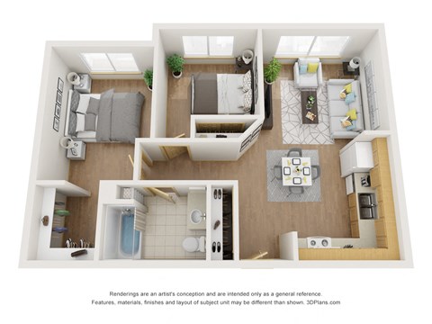 Floor plan for 2 beds, 1 bath, 773 sqft